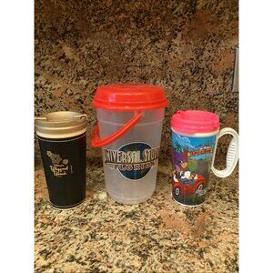 Disney Parks Resort Souvenir Plastic Travel Cups with Lids & Handles Lot of 3